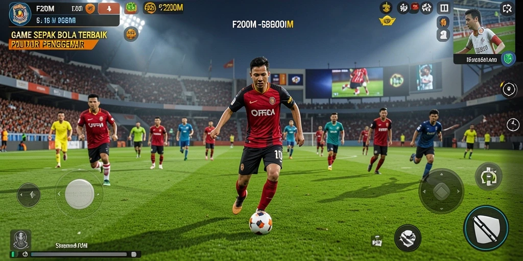 Tampilan gameplay menyuguhkan aksi sepak bola yang mendebarkan.