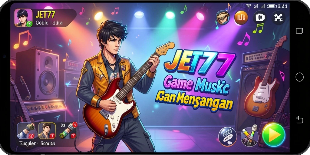 Screenshot JET77 menunjukkan gameplay musik yang dinamis dan interaktif.
