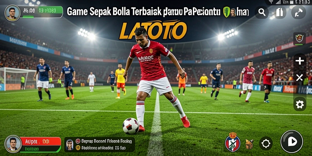 Screenshot gameplay LATOTO menampilkan aksi sepak bola yang mendebarkan.
