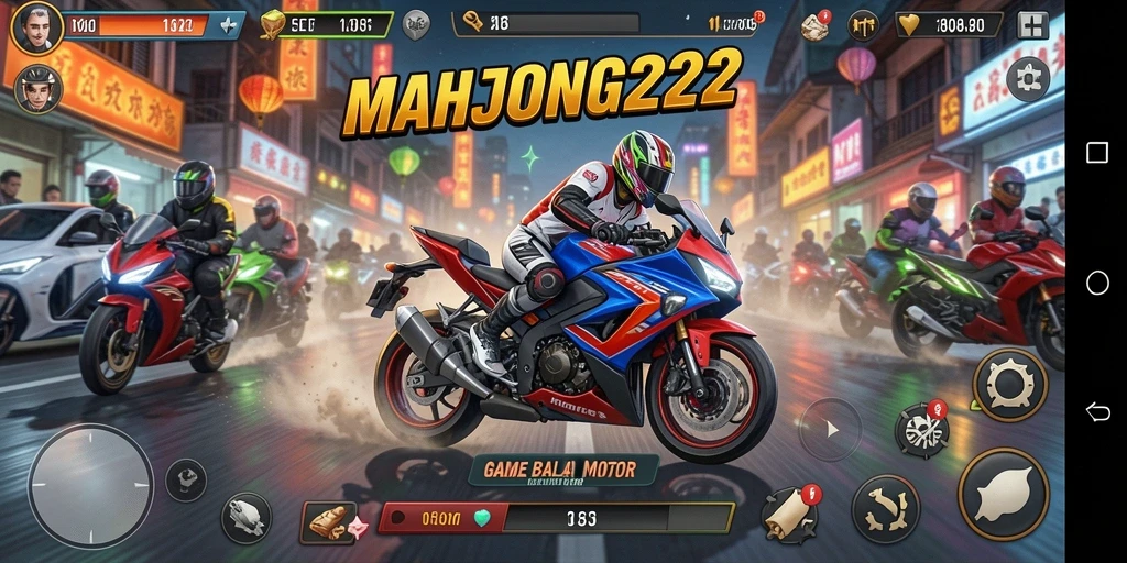 Tampilan gameplay balap motor yang seru dan mendebarkan di MAHJONG222.